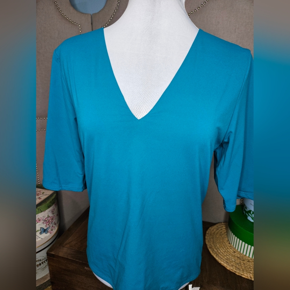 WHBM Forme Elbow Sleeve Top Lotus Blue